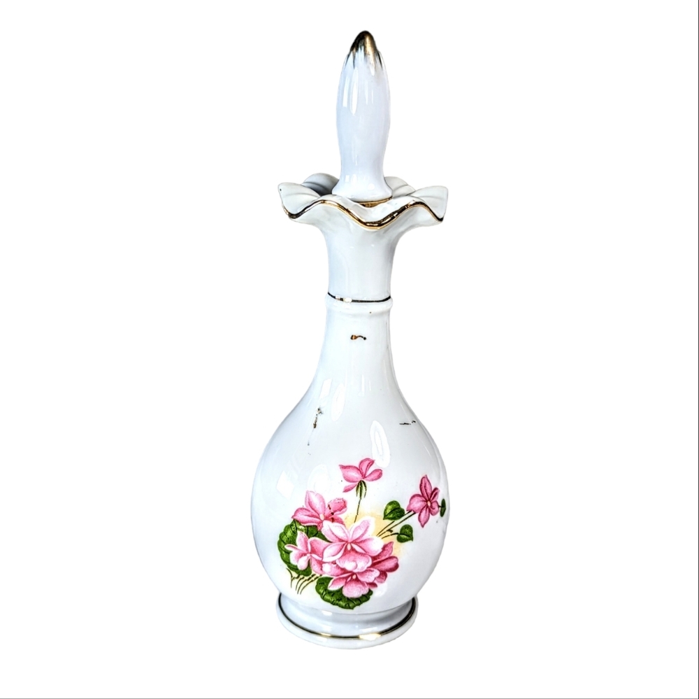 Nasco Japan Porcelain Perfume Bottle With Stopper Floral Spring Motif